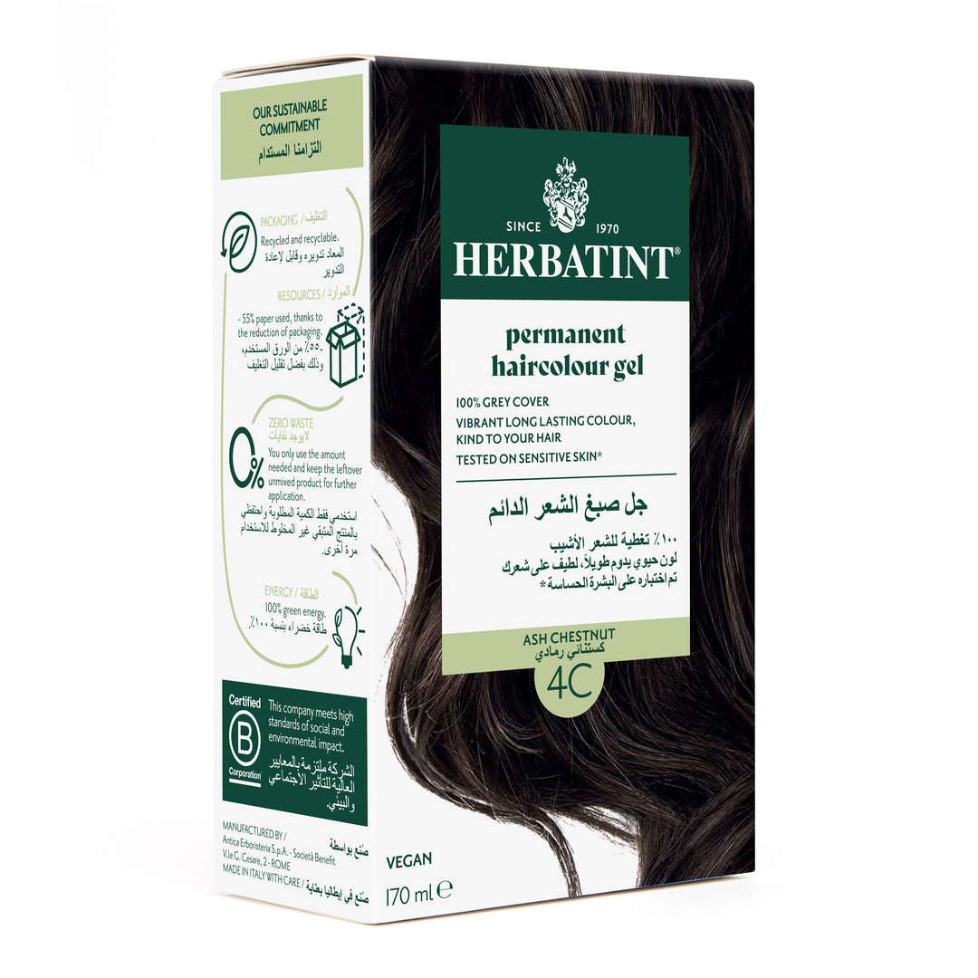 Herbatint, Permanent Haircolor Gel, 4C Packet Side View