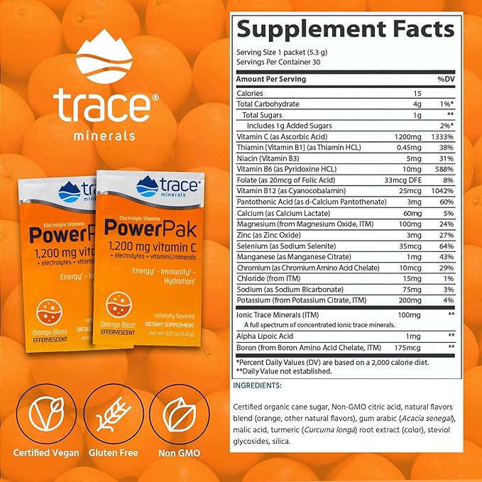 Trace Minerals Electrolyte Power Pak Orange Blast 147g 30's