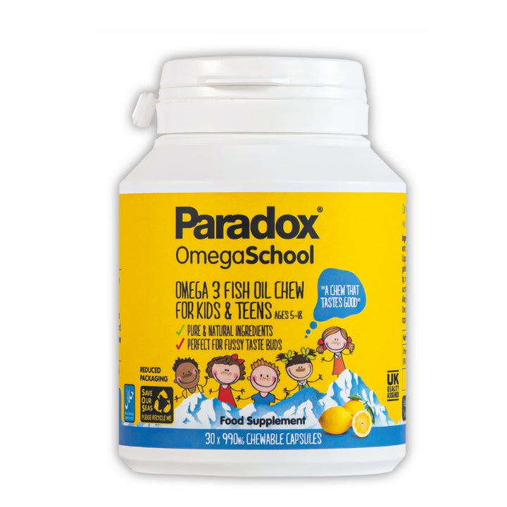 Paradox OmegaSchool Omega 3 Fish Oil Chewable Capsules for kids and teens with lemon flavor